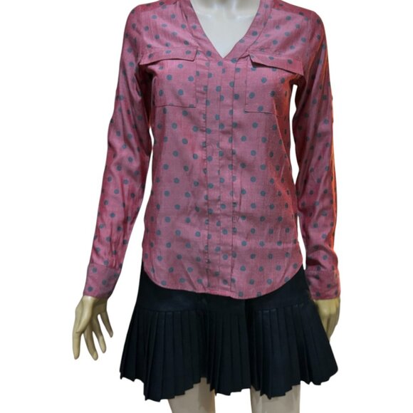 NWOT๐ Express Women Button Down Long Sleeve RED POLKA DOT Work Office Shirt XXS - Picture 3 of 5